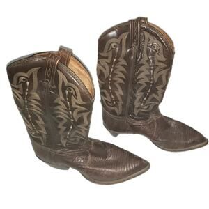 Vintage Tony Lama Men's 10.D Brown Leather Exotic Lizard Skin Boots